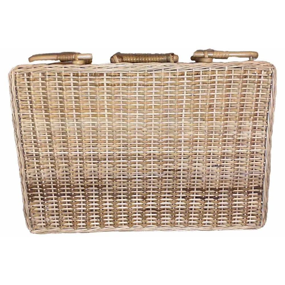 Vintage Picnic Basket Woven Rattan Wicker Lid Hinge Closure Countrycore - Picture 5 of 11